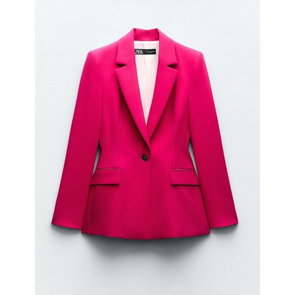 ZARA FITTED BLAZER WITH DECORATIVE STITCHING FUCHSIA PINK Size Small - Picture 1 of 6
